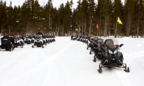 Snowmobiles parked at Canyon