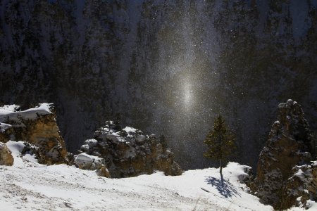 "Sun spot" in ice crystals in the Grand Canyon of the Yellowstone