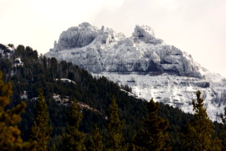 Fresh snow on Ampitheater Mountain ridge photo