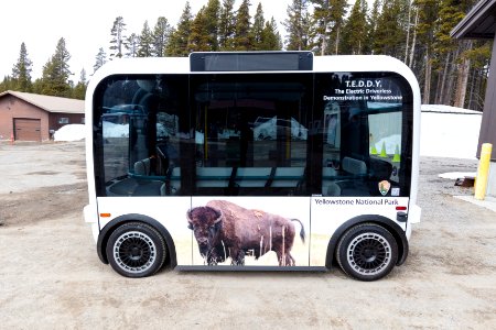 T.E.D.D.Y. (The Electric Driverless Demonstration in Yellowstone) vechicles arrive in the park. (4) photo