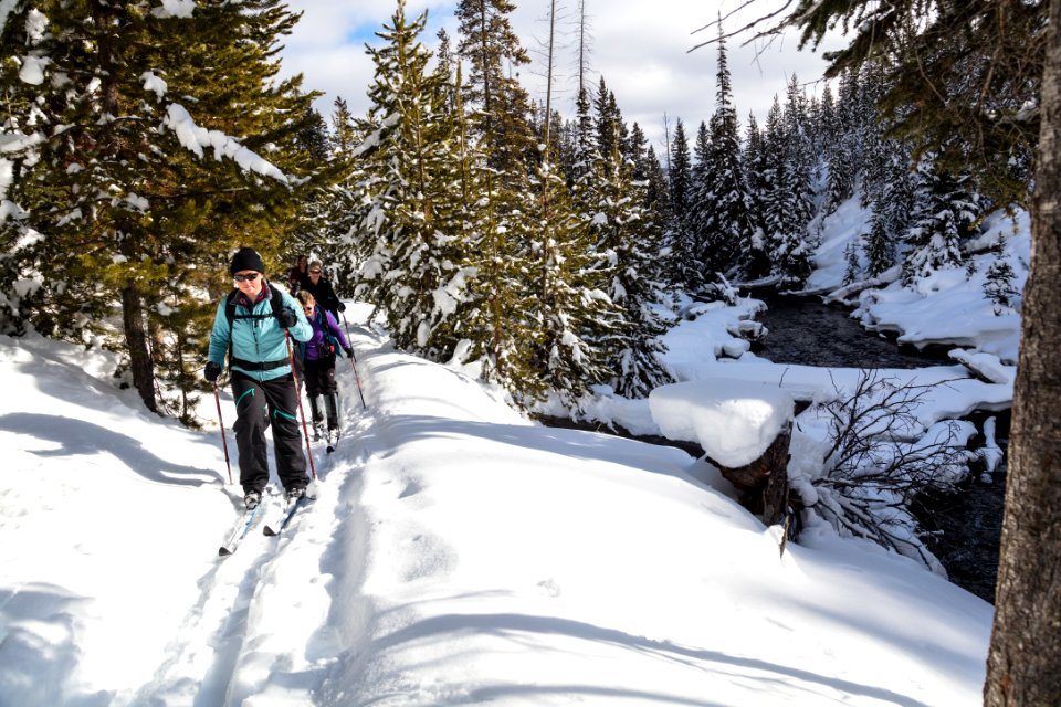 Cross-country skiers on the Mystic Falls Trail