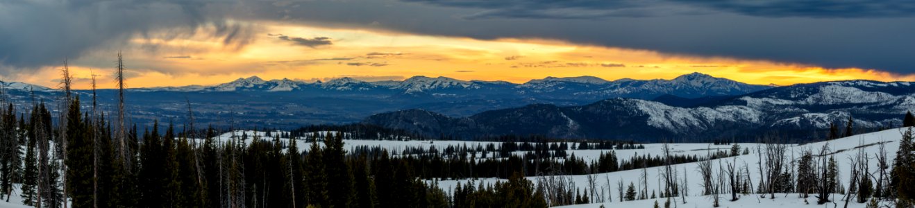 Gallatin Range panorama from Buffalo Plateau at sunset