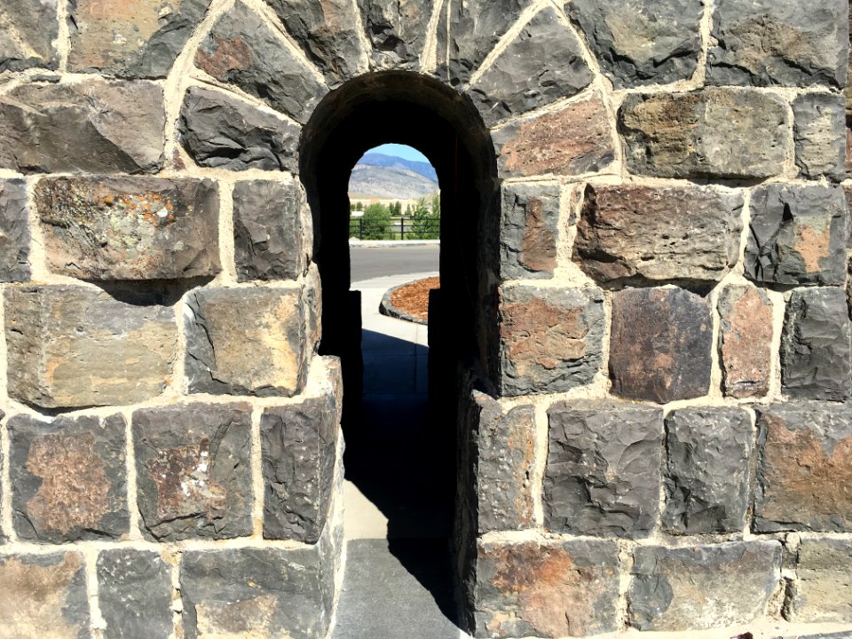 Detail of Roosevelt Arch showing walkway where vandalism occured