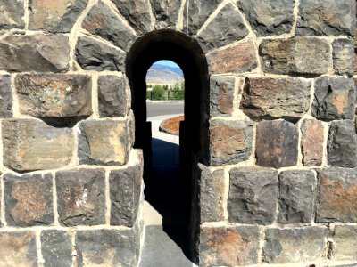 Detail of Roosevelt Arch showing walkway where vandalism occured