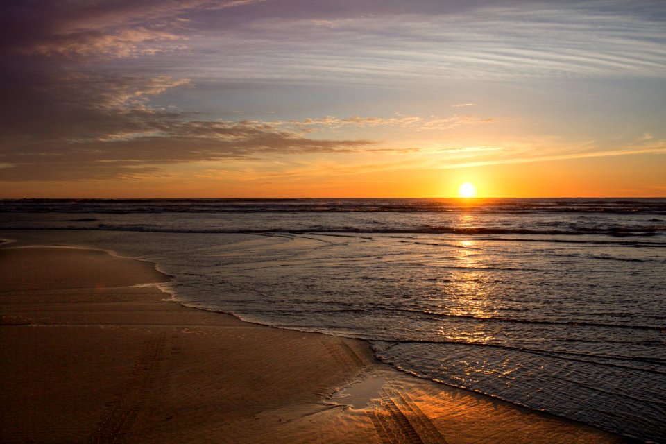 Sunset at Oregon coast in February.