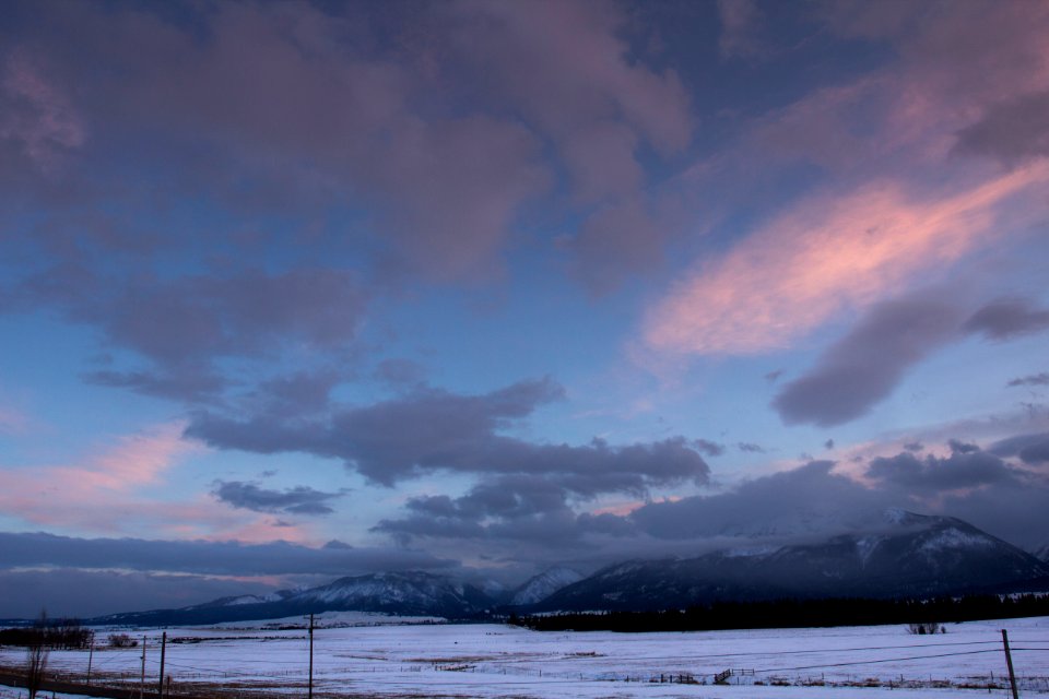 Winter sunset Wallowa mountains, Oregon photo