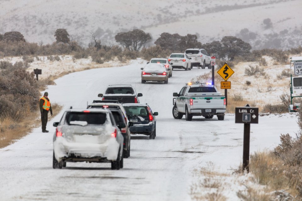 Brief road closures in Mammoth Hot Springs while crews plow the road (2)