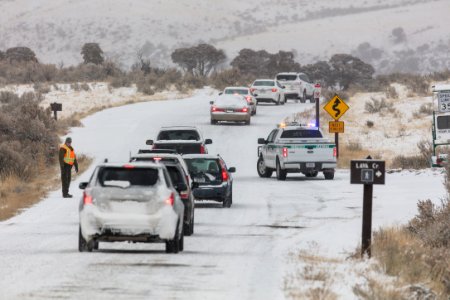 Brief road closures in Mammoth Hot Springs while crews plow the road (2)