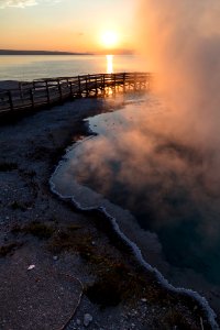 Steaming Black Pool at sunrise (portrait)