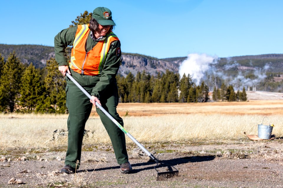 Stefanie Wacker - Vegetation ecologist reseeding at Old Faithful