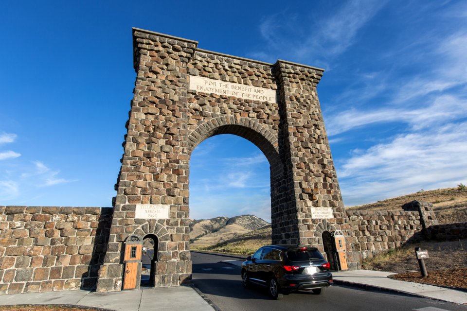 Driving through Roosevelt Arch