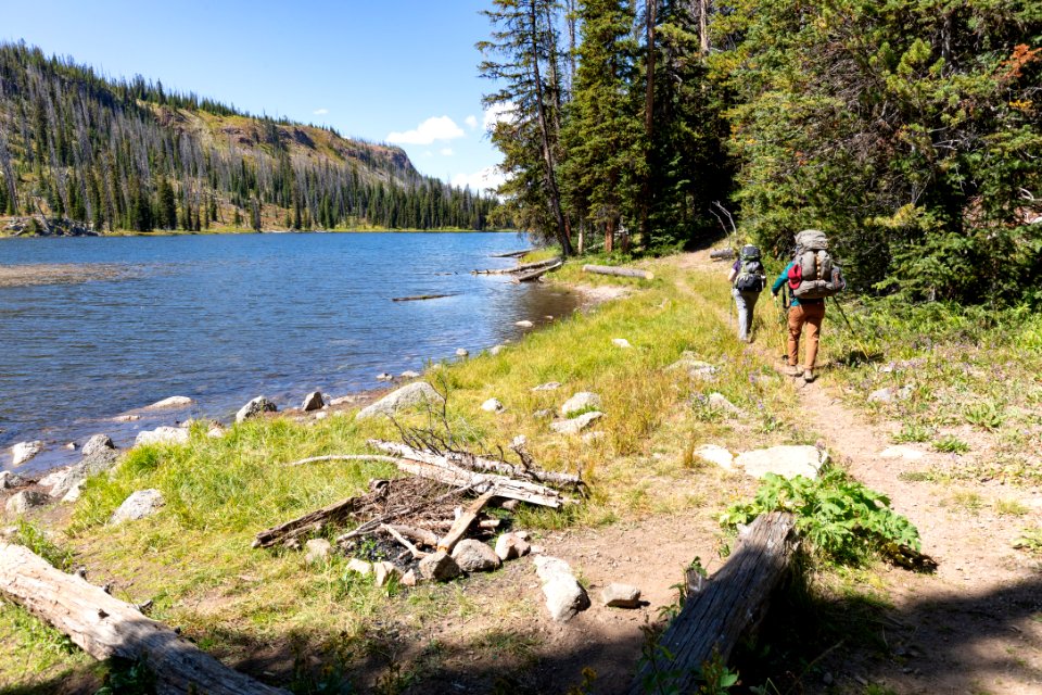 Hiking past the head of Lake Abundance