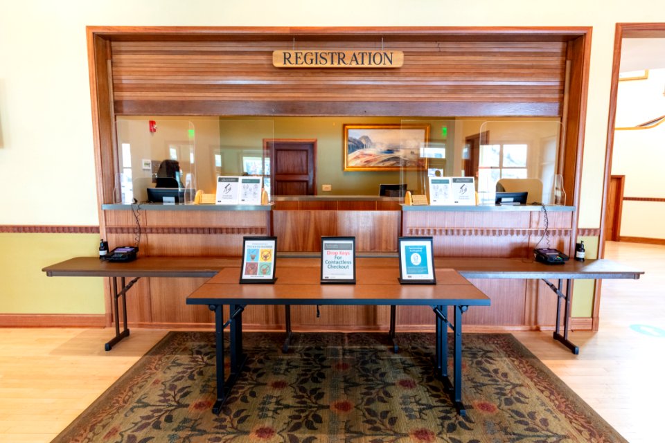 Winter modifications to Mammoth Hot Springs Hotel: registration desk