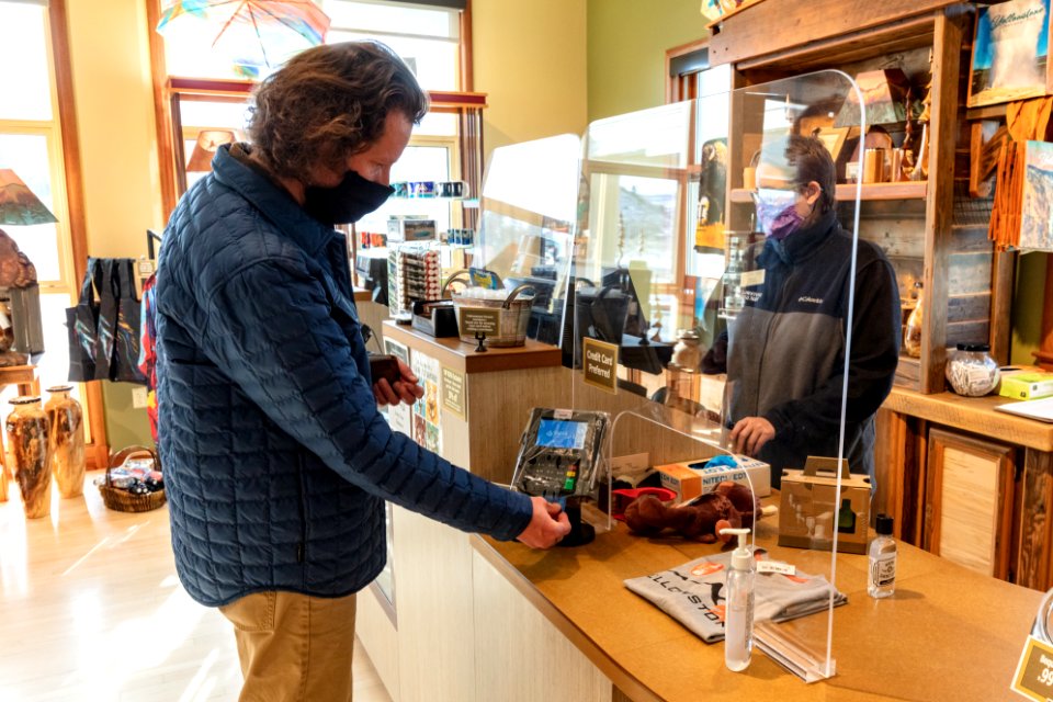 Winter modifications to Mammoth Hot Springs Hotel: buying gifts in the gift shop