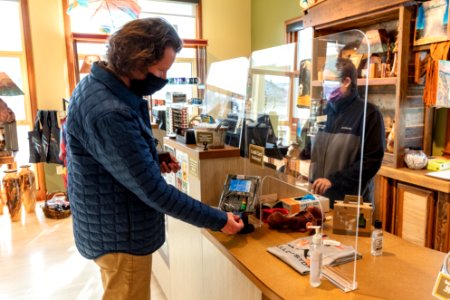 Winter modifications to Mammoth Hot Springs Hotel: buying gifts in the gift shop