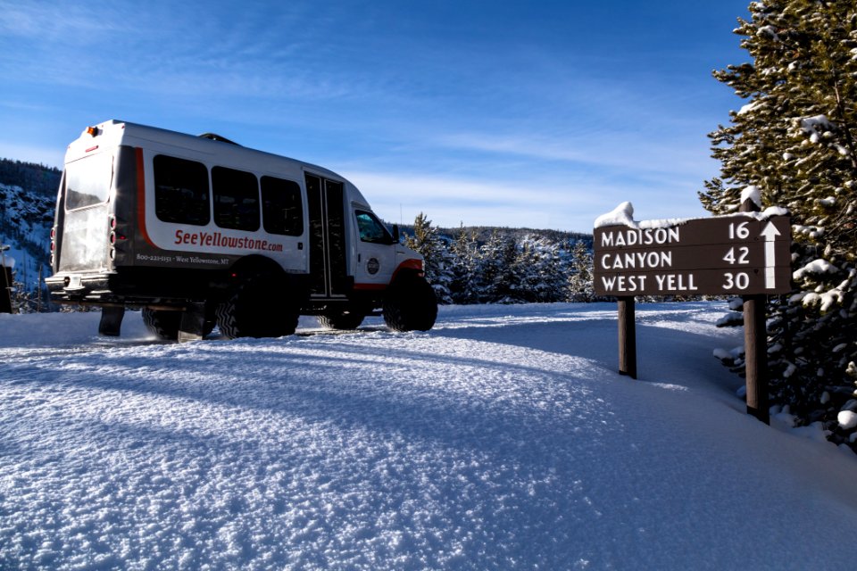 Upper Geyser Basin northbound sign in winter