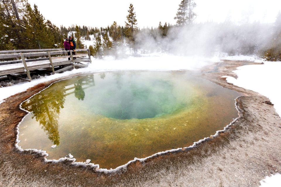 Taking in the views of Morning Glory Pool from the boardwalk