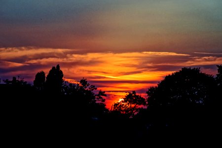 As the sunset go;s down behind the trees