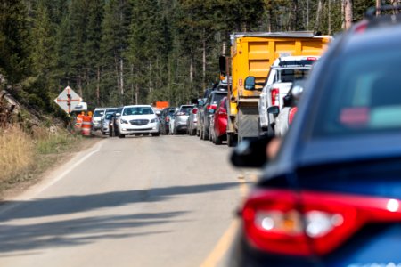 Traffic in road construction zone photo