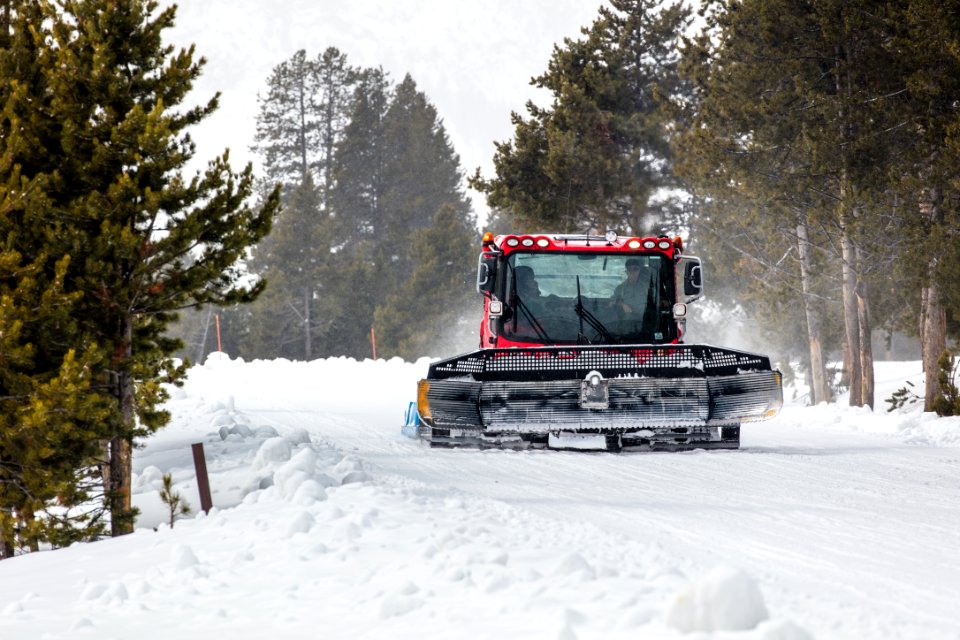Snow groomer near Madison Junction