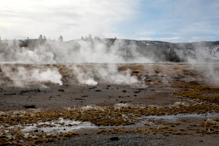 Thermal features behind Old Faithful Inn photo