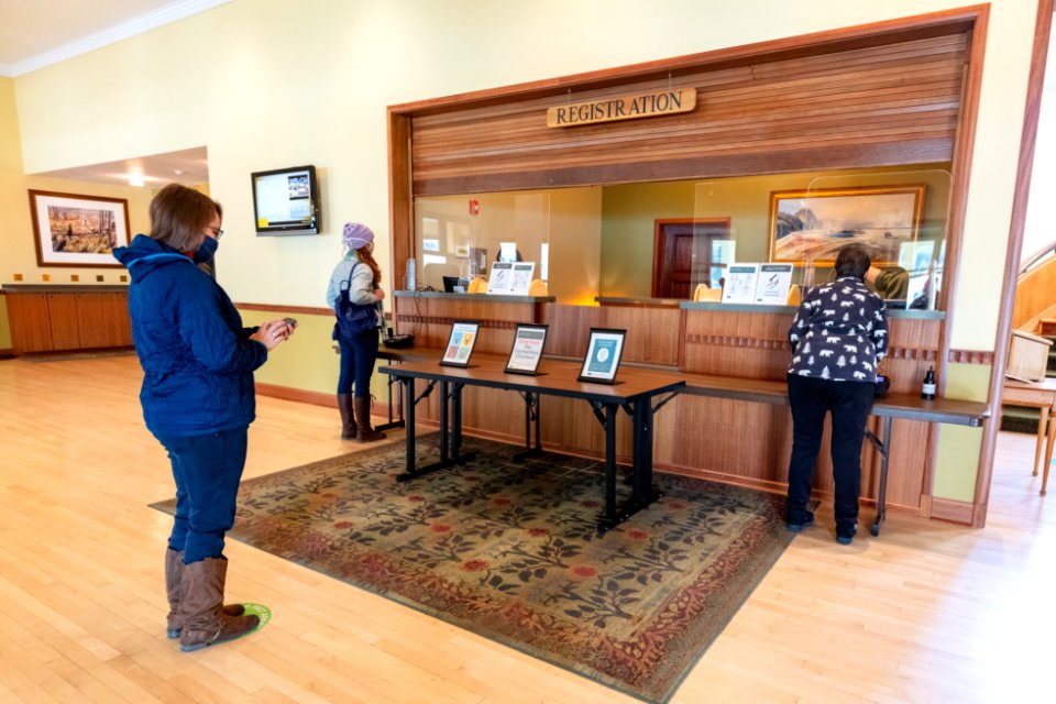 Winter modifications to Mammoth Hot Springs Hotel: checking in (3)
