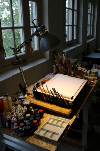 Pencils standing desk lamp photo