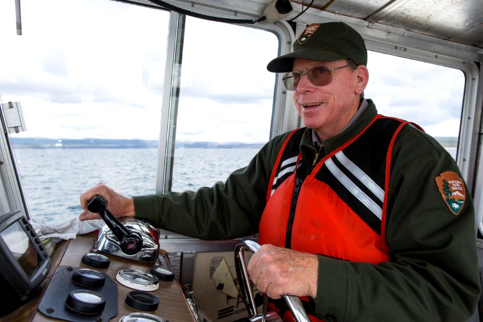 Ranger Sefton on Yellowstone Lake