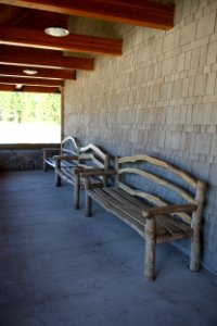 Canyon Lodge, benches in front of Cascade Lodge