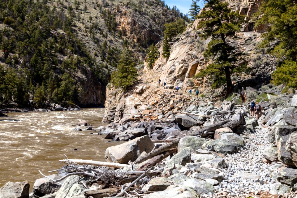 Hikers along the Yellowstone RIver Trail in the Black Canyon of the Yellowstone