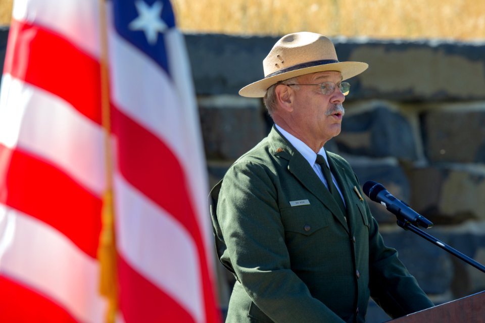 Yellowstone Superintendent Dan Wenk speaks at the 2018 Naturalization Ceremony in Mammoth Hot Springs