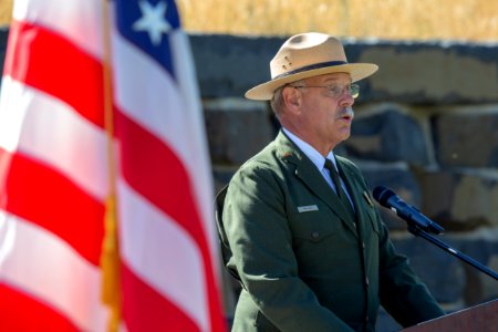 Yellowstone Superintendent Dan Wenk speaks at the 2018 Naturalization Ceremony in Mammoth Hot Springs