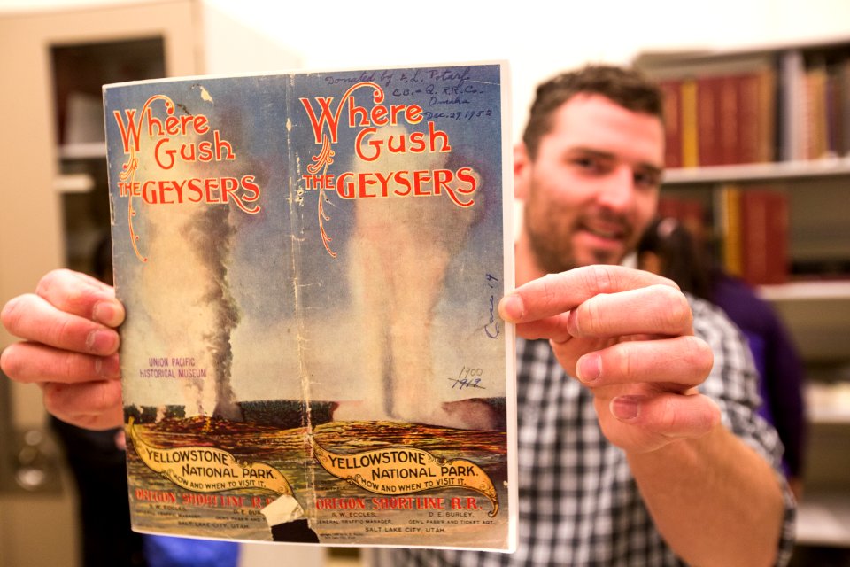 Old advertising on display during a tour of the Heritage and Research Center