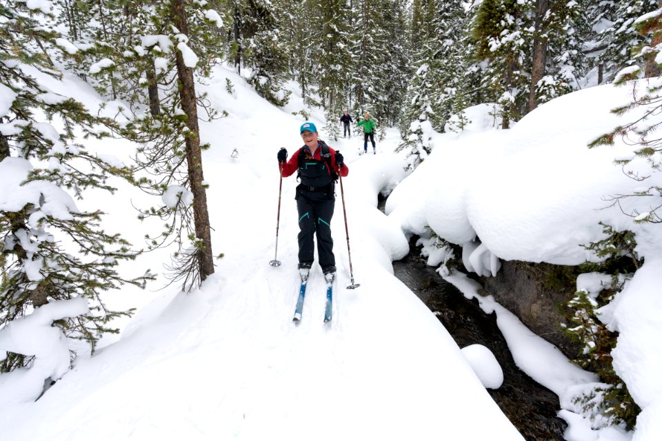Skiers enter the canyon along the Spring Creek Trail