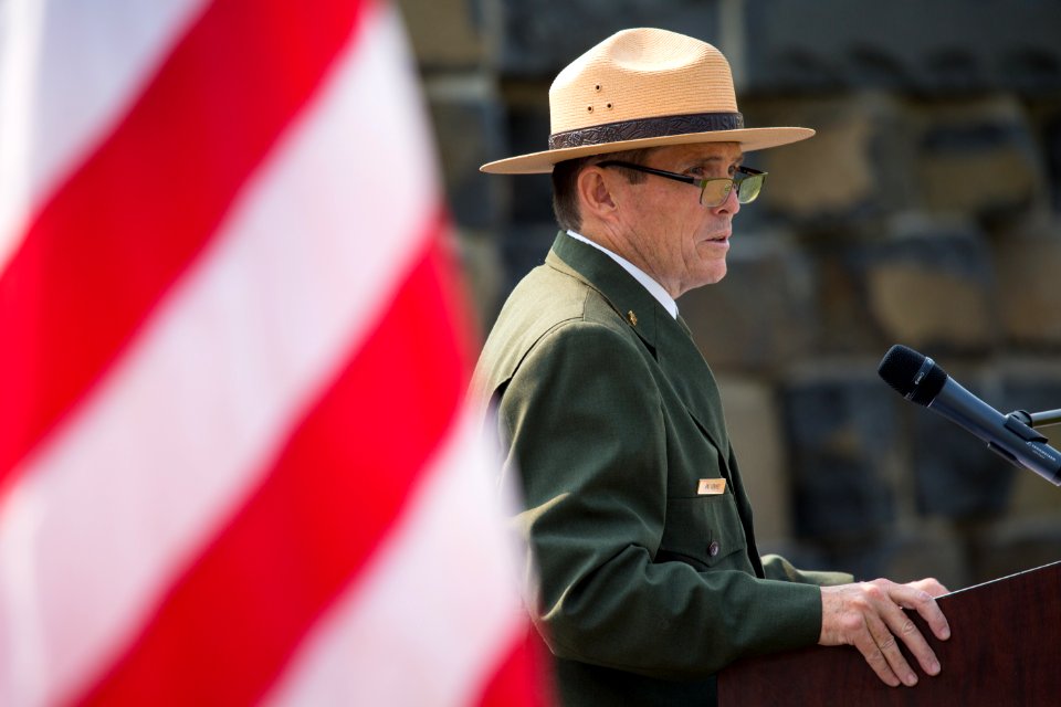 Yellowstone Deputy Superintendent Pat Kenney addresses the crowd at a naturalization ceremony.