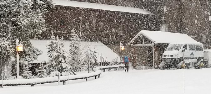 Snow Lodge in snow storm photo