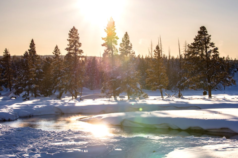 Winter Solstice Sunset over the Gibbon River Near the Ranger Museum