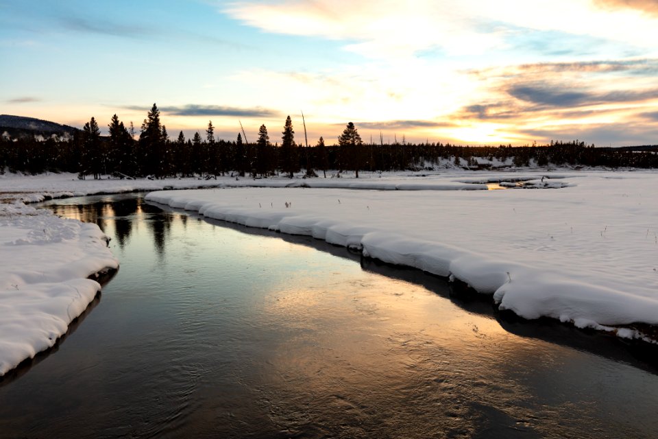 Winter solstice sunset over the Gibbon River