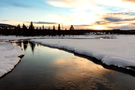 Winter solstice sunset over the Gibbon River photo