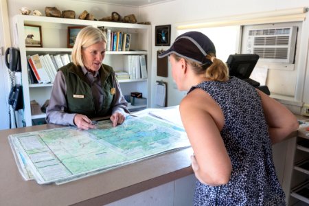 Ranger Sprinkle gives an overview of the park at the Tower Ranger Station