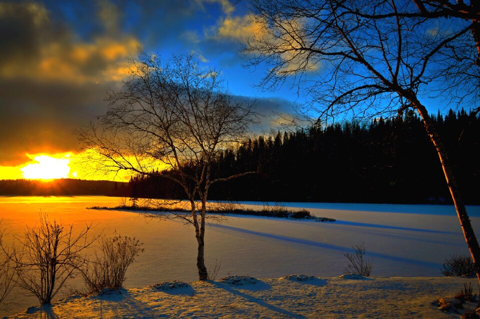 Evening snow against day photo