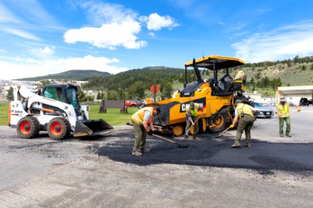 Special projects crew repair the road surface at the Mammoth three-way intersection (7)