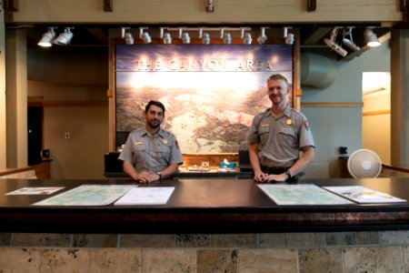 Rangers Brendan and Peter staff the Canyon Visitor Education Center photo