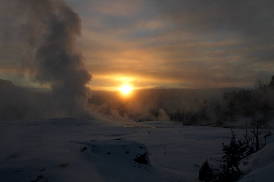 Cold morning at Mammoth Hot Springs