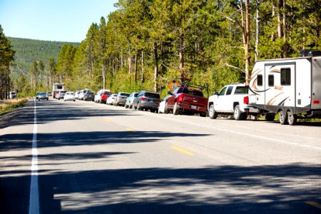 The overlow parking for Midway Geyser extends nearly 1/4 mile down the road (2) photo