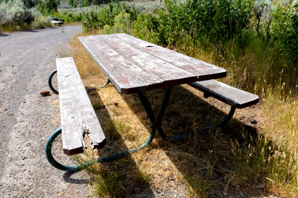 Old picnic benches in campgrounds (2)