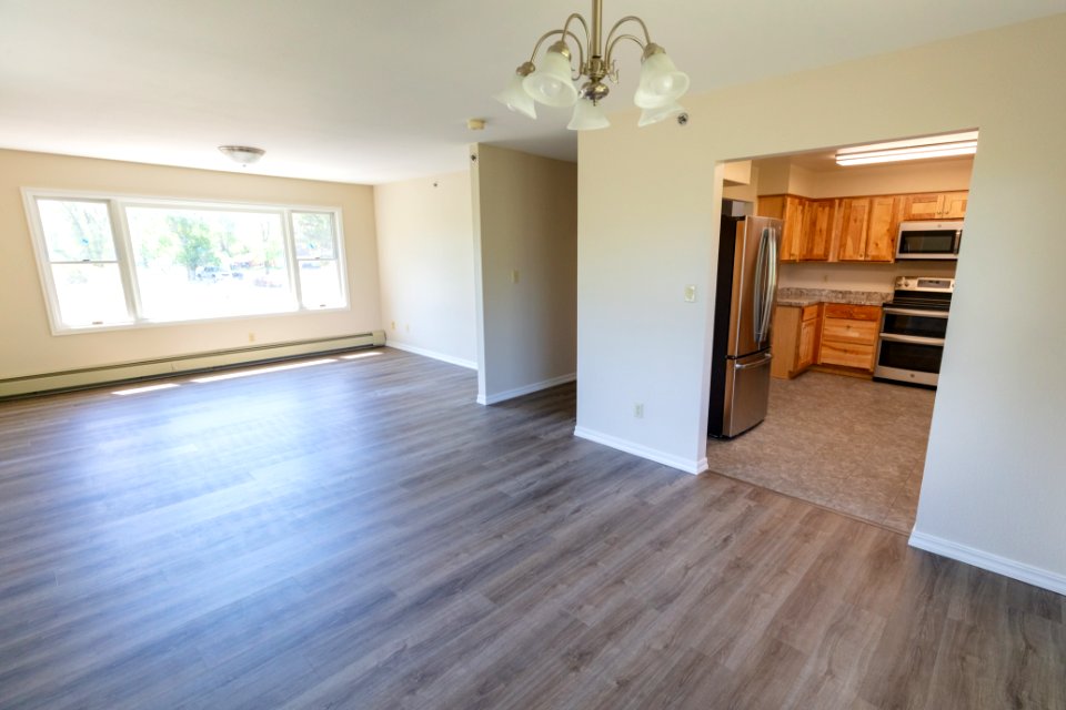 Updated diining and living room of non-historic employee housing