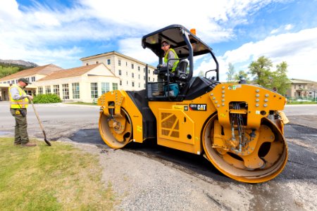 Special projects crew repair the road surface at the Mammoth three-way intersection (10) photo