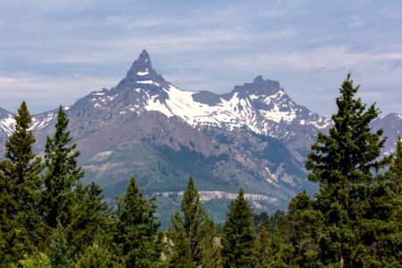 Pilot and Index Peaks framed by trees
