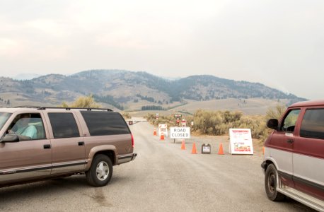 Visitors at closed Slough Creek Road